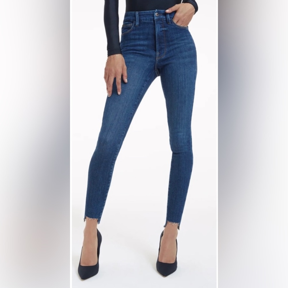 NWT Good American Good Waist Step Hem Skinny Jeans Dark Blue Denim Size 10